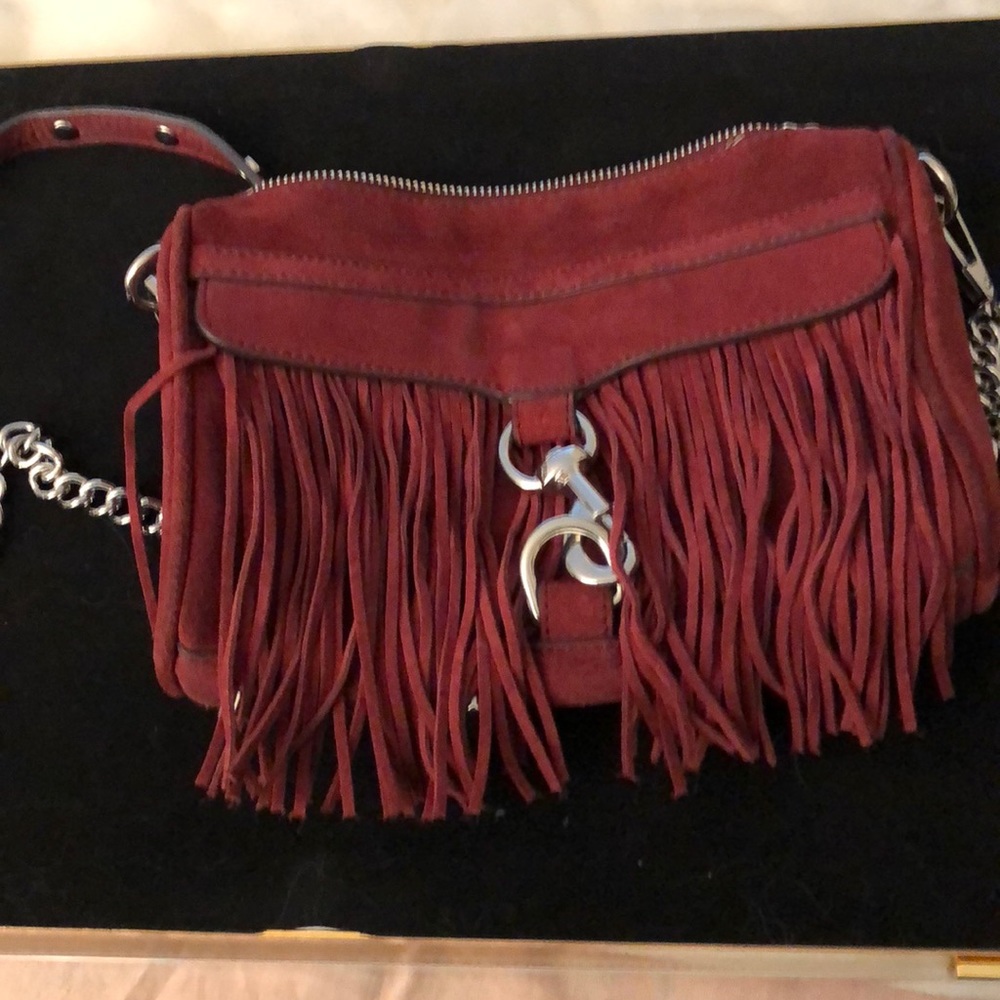 Rebecca Minkoff suede fringe crossbody w/chain